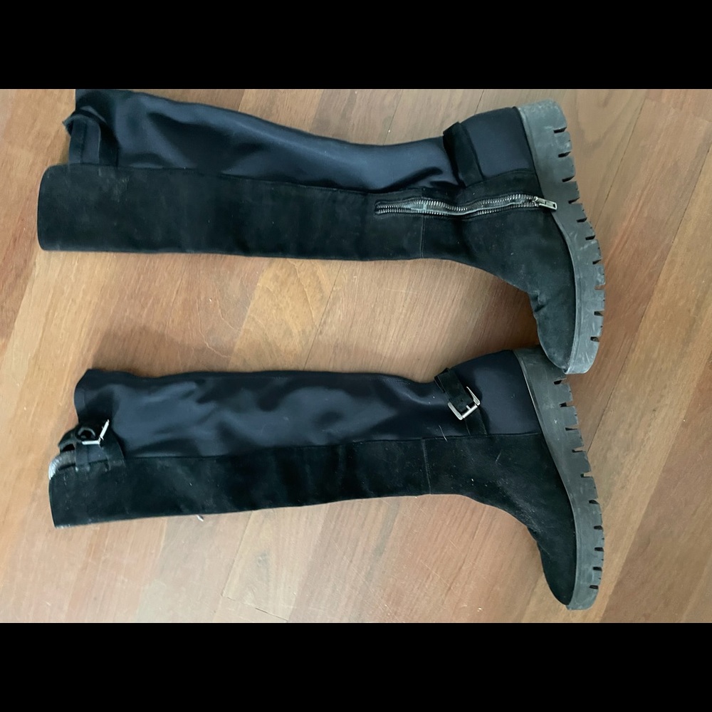 Pinko black pull on knee high boots